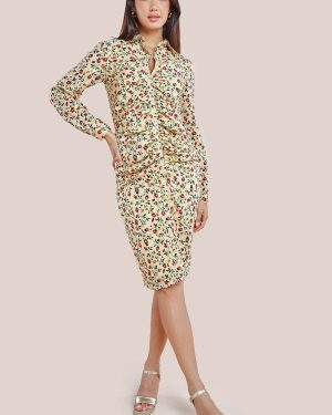 City Goddess Floral Print Shirt Dress - Beige