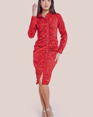 City Goddess Floral Print Shirt Dress - Red