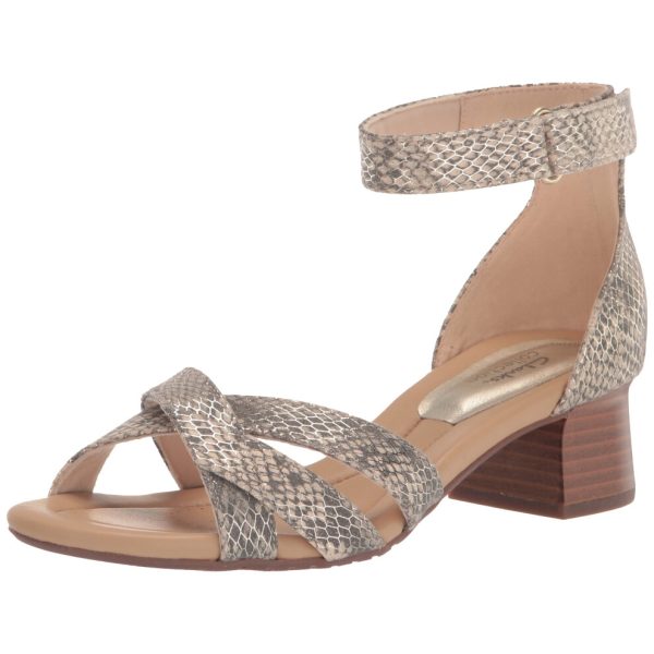 Clarks Women's Desirae Lily Heeled Sandal Beige Metallic Synthetic 6