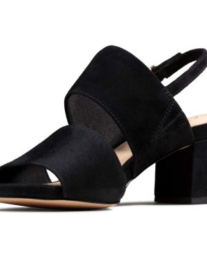 Clarks womens Sheer 55 Sling Heeled Sandal Black Suede 6.5