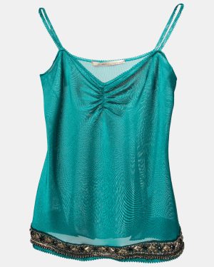 Class by Roberto Cavalli Teal Blue Knit Embellished Hem Camisole M