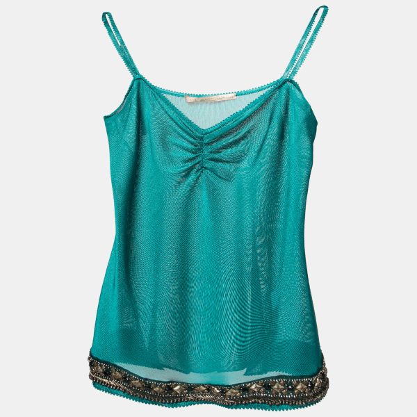 Class by Roberto Cavalli Teal Blue Knit Embellished Hem Camisole M