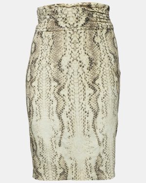 Class by Roberto Cavalli Yellow Snake Print Velvet Pleated Pencil Skirt S