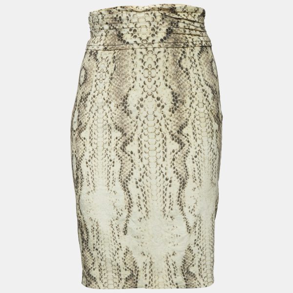 Class by Roberto Cavalli Yellow Snake Print Velvet Pleated Pencil Skirt S