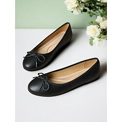 Classic Bow Ballet Flats for Women - Comfortable Round-Toe Slip-On Shoes for Office Everyday Wear