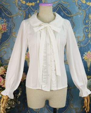 Classic Lolita Shirt Ruffle Bow Chiffon White Lolita Blouse