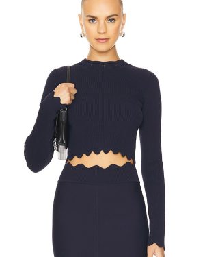 Clea Blanca Scalloped Knit Top in Navy. Size XS.