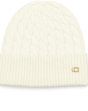 Coach Cable Knit Beanie - White
