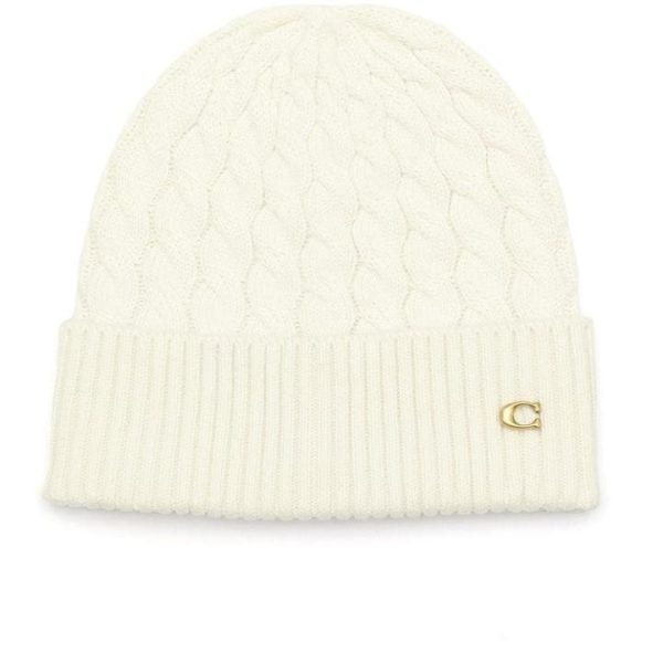 Coach Cable Knit Beanie - White