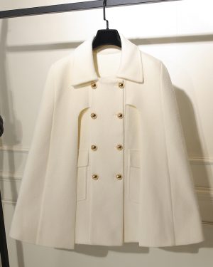 Coat For Woman Turndown Collar Buttons Casual White Wrap Coat