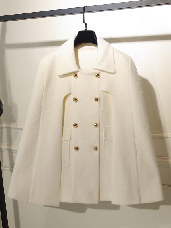 Coat For Woman Turndown Collar Buttons Casual White Wrap Coat