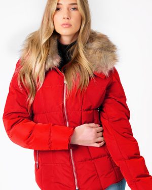 Coats / Jackets Bertie Funnel Neck Quilted Puffer Jacket With Detachable Fur Trim In Crimson / 10 - Tokyo Laundry