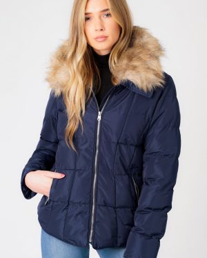 Coats / Jackets Bertie Funnel Neck Quilted Puffer Jacket With Detachable Fur Trim In Peacoat Blue / 8 - Tokyo Laundry