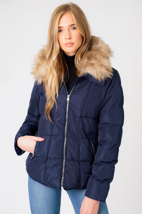 Coats / Jackets Bertie Funnel Neck Quilted Puffer Jacket With Detachable Fur Trim In Peacoat Blue / 8 - Tokyo Laundry