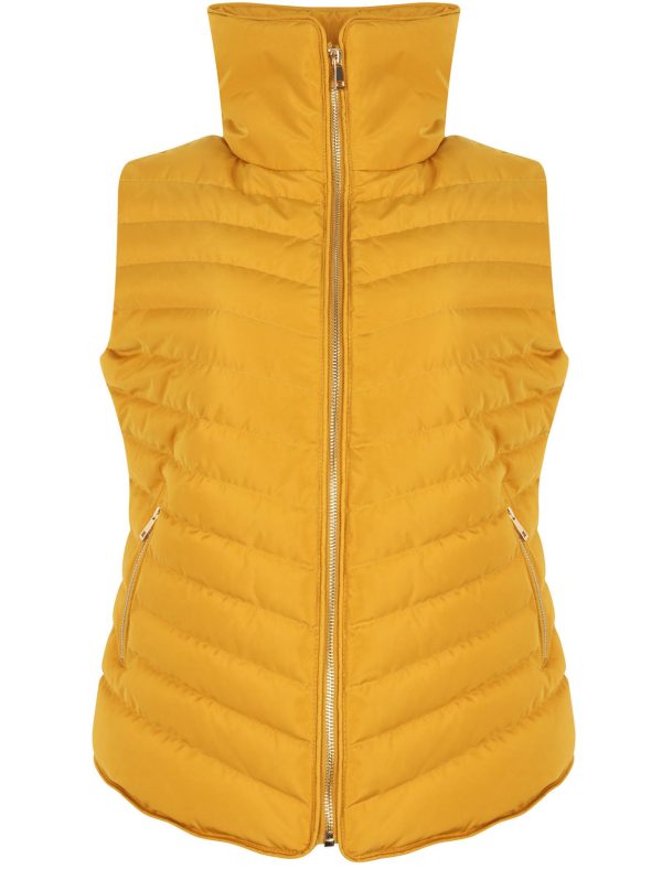Coats / Jackets Chervil Quilted Puffer Gilet With Funnel Neck In Old Gold / 8 - Tokyo Laundry