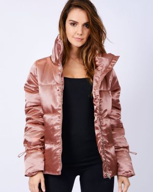 Coats / Jackets Edona Satin Quilted Puffer Jacket in Dusky Pink / 10 - Tokyo Laundry
