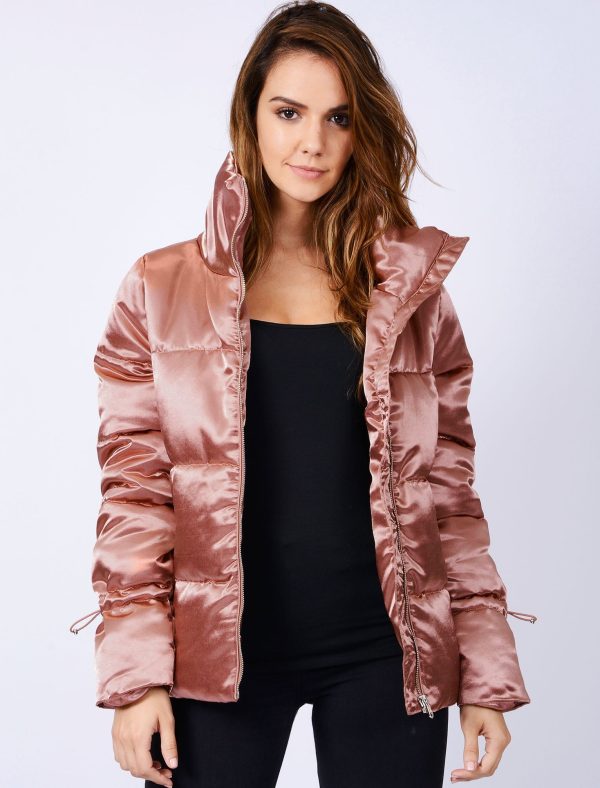 Coats / Jackets Edona Satin Quilted Puffer Jacket in Dusky Pink / 10 - Tokyo Laundry