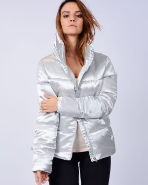 Coats / Jackets Edona Satin Quilted Puffer Jacket in Whisper Grey / 10 - Tokyo Laundry