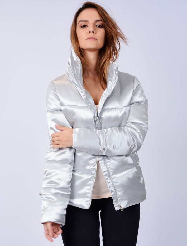 Coats / Jackets Edona Satin Quilted Puffer Jacket in Whisper Grey / 10 - Tokyo Laundry