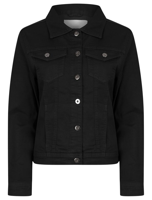 Coats / Jackets Feather Women's Stretch Cotton Denim Jacket in Jet Black - Amara Reya / 10 - Tokyo Laundry