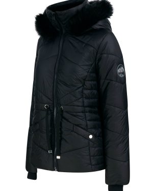 Coats / Jackets Featherington High Shine Quilted Hooded Puffer Jacket With Faux Fur Trim in Black / 12 - Tokyo Laundry