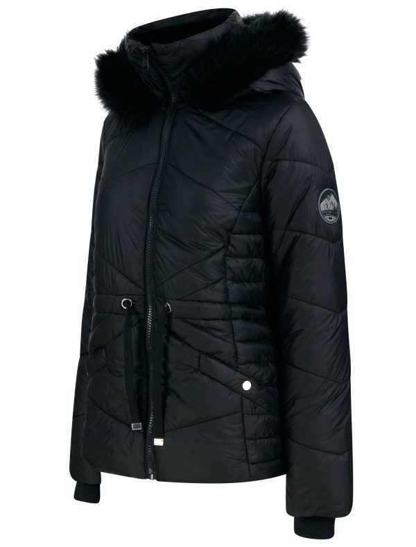 Coats / Jackets Featherington High Shine Quilted Hooded Puffer Jacket With Faux Fur Trim in Black / 12 - Tokyo Laundry