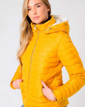 Coats / Jackets Geri Borg Lined Quilted Puffer Coat with Hood In Old Gold / 8 - Tokyo Laundry