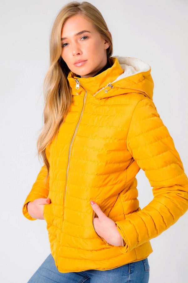 Coats / Jackets Geri Borg Lined Quilted Puffer Coat with Hood In Old Gold / 8 - Tokyo Laundry