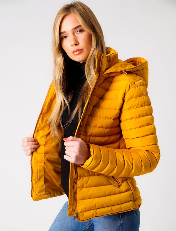 Coats / Jackets Ginger 2 Quilted Hooded Puffer Jacket in Old Gold / 8 - Tokyo Laundry
