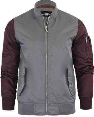 Coats / Jackets Helsingborg Bomber Jacket with Raglan Sleeves in Grey / Burgundy / S - Tokyo Laundry