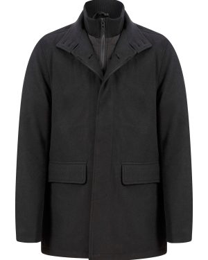 Coats / Jackets Indus Wool Look Funnel Neck Collar Tailored Coat with Quilted Mock Insert in Black / S - Tokyo Laundry