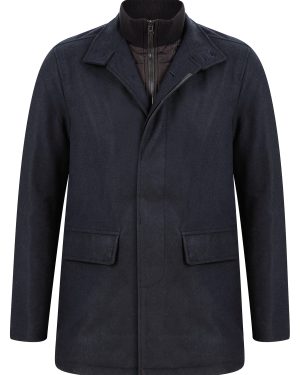 Coats / Jackets Indus Wool Look Funnel Neck Collar Tailored Coat with Quilted Mock Insert in Navy / S - Tokyo Laundry