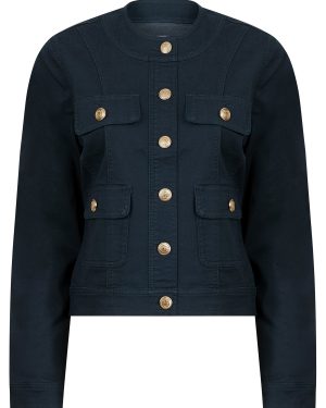 Coats / Jackets Morlich Women's Stretch Cotton Collarless Denim Jacket in Navy Blazer - Amara Reya / 10 - Tokyo Laundry