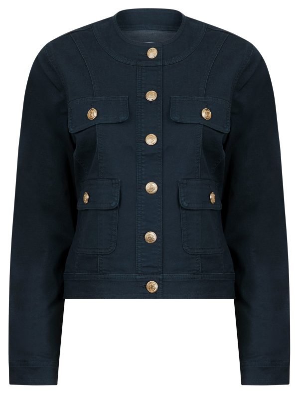 Coats / Jackets Morlich Women's Stretch Cotton Collarless Denim Jacket in Navy Blazer - Amara Reya / 10 - Tokyo Laundry