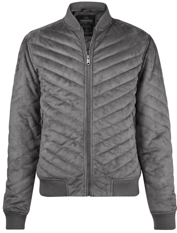 Coats / Jackets Myers Quilted Suede Bomber Jacket in Grey / L - Tokyo Laundry
