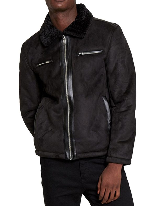 Coats / Jackets Rufus Faux Suede Fur Lined Aviator Jacket in Black / M - Tokyo Laundry