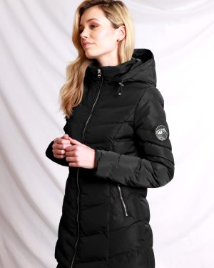 Coats / Jackets Safflower 2 Longline Quilted Puffer Coat with Hood In Black / 8 - Tokyo Laundry