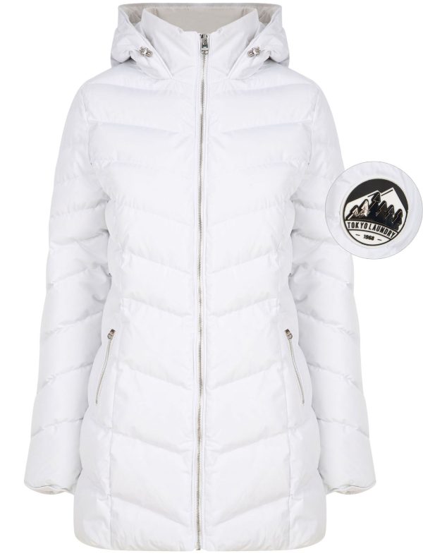 Coats / Jackets Safflower 2 Longline Quilted Puffer Coat with Hood In White / 8 - Tokyo Laundry