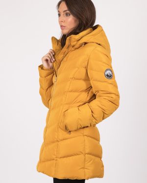 Coats / Jackets Safflower Longline Quilted Puffer Coat In Old Gold / 8 - Tokyo Laundry
