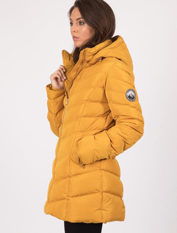 Coats / Jackets Safflower Longline Quilted Puffer Coat In Old Gold / 8 - Tokyo Laundry