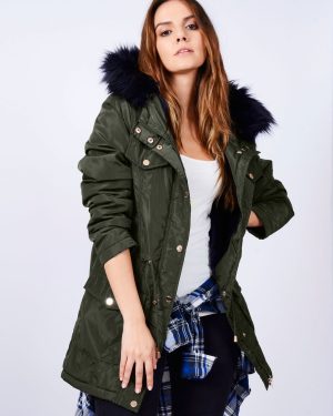 Coats / Jackets Tonya Blue Fur Lined Parka Coat in Khaki / 10 - Tokyo Laundry