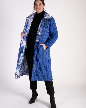 Cobalt/Purple Maze Quilted Reversible Zip Long Coat