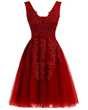 Cocktail Dress Gorgeous Short A Line V Neck Sleeveless Lace Beaded Mini Tulle Prom Dresses Free Customization