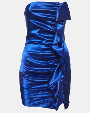 Collini Royal Blue Satin Ruched Strapless Mini Dress S