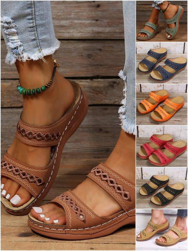 Color Block Simple All Season Vacation Wedges Peep Toe Rubber Slip On Synthetic Leather Oxford Shoes for Women