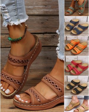 Color Block Simple All Season Vacation Wedges Peep Toe Rubber Slip On Synthetic Leather Oxford Shoes for Women