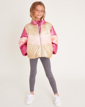Colourblock Metallic Puffer Jacket Pink