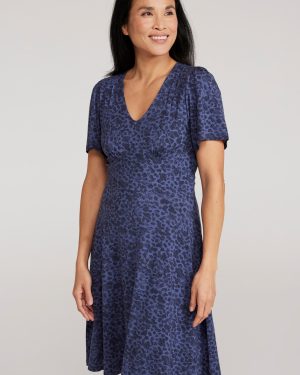 Como Printed Womens Tea Dress - Dark Blue