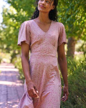 Como Printed Womens Tea Dress - Pink