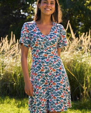 Como Printed Womens Tea Dress - Teal
